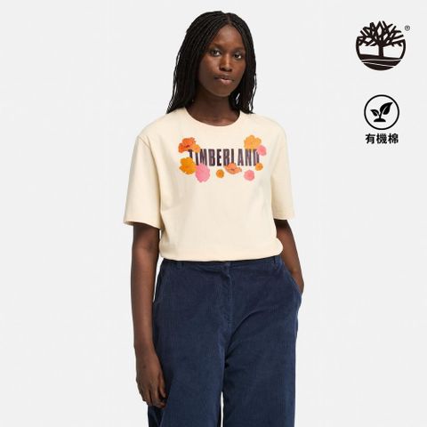 Timberland 女款象牙色正面圖案短袖T恤|A64MYEFL