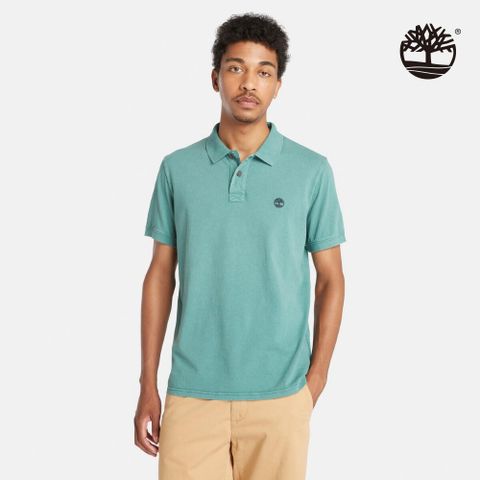 Timberland 男款藍綠色休閒短袖Polo衫|A6R29CL6