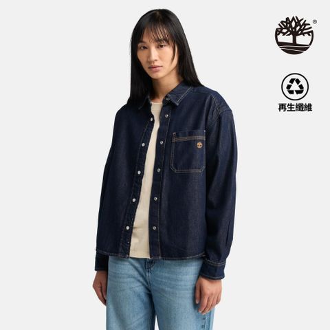 Timberland 女款深牛仔藍天絲 TM牛仔襯衫|A5ZP3B71