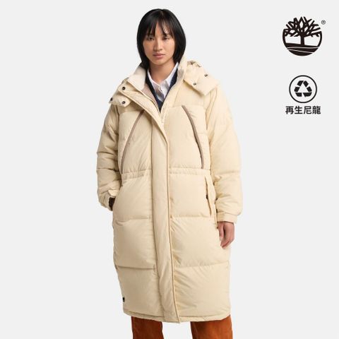 Timberland 女款象牙色防潑水再生羽絨長版大衣｜A5ZC3EFL