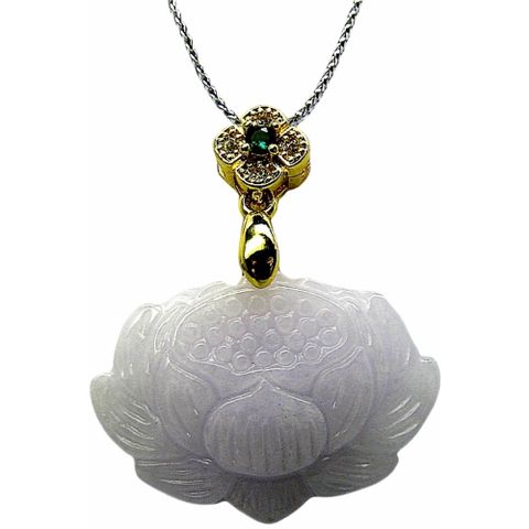 紫羅蘭蓮花 天然A貨翡翠墜鍊玉墜子項鍊H09