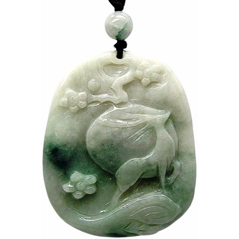 一鹿有你白底青牌 天然A貨翡翠玉石吊墜子項鍊H23