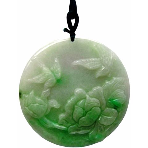 絲絲陽綠花開富貴 天然A貨翡翠玉石吊墜子項鍊H56