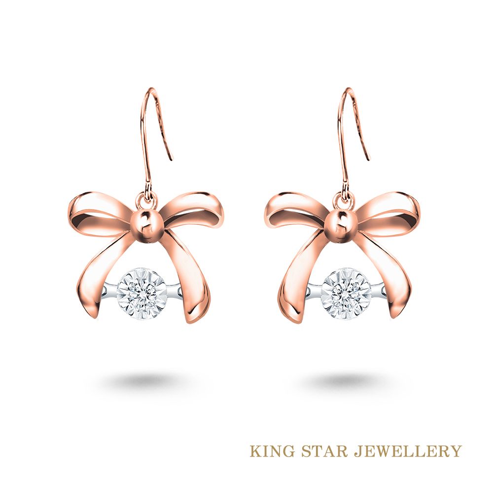 King Star 18K玫瑰金 天然鑽石耳環 蝴蝶結靈動