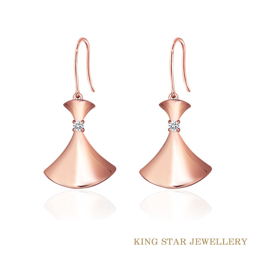 King Star 18K金 天然鑽石耳環 扇形耳勾式(嚴選無色等級美鑽)