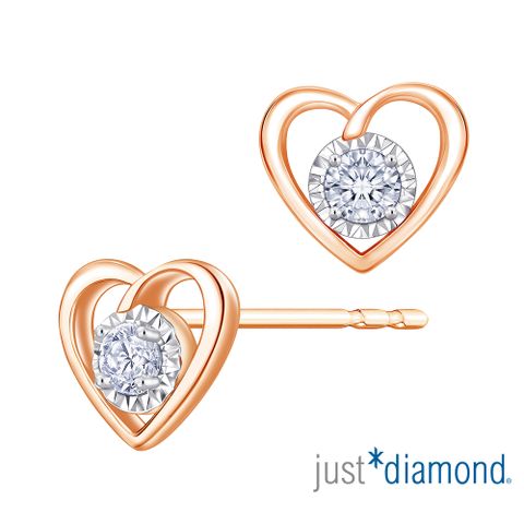 【Just Diamond】Dreamy 18K玫瑰金鑽石耳環-心型