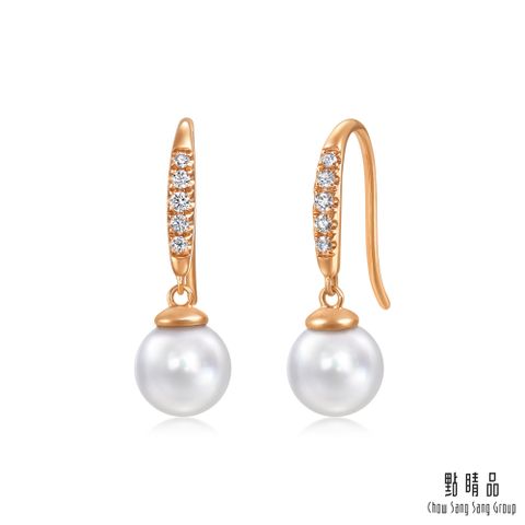 點睛品 Daily Luxe 珍珠美學 18K玫瑰金鑽石耳環(一對)