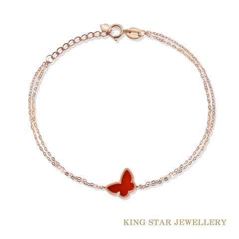 King Star 瑪瑙18K玫瑰金蝴蝶鑽石手鍊