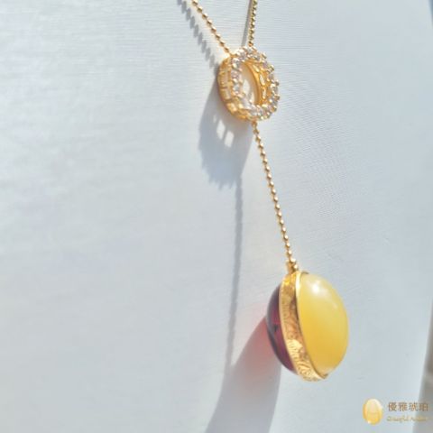 優雅琥珀 來自波羅地海  天然紅珀與蜜蠟  可雙面佩戴項鍊
