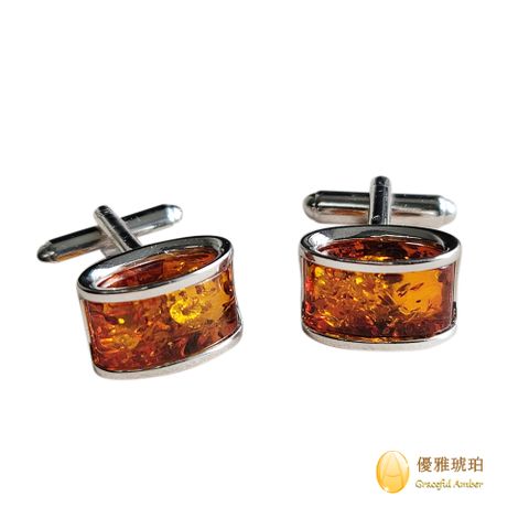 波蘭原裝進口 干邑色琥珀袖扣 開運好物