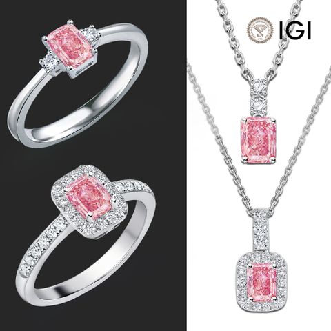 IS DIAMOND IGI 50分鑽石戒墜任選-- VS高規格淨度 粉鑽 方形(培育鑽石)-求婚戒 情人節禮物