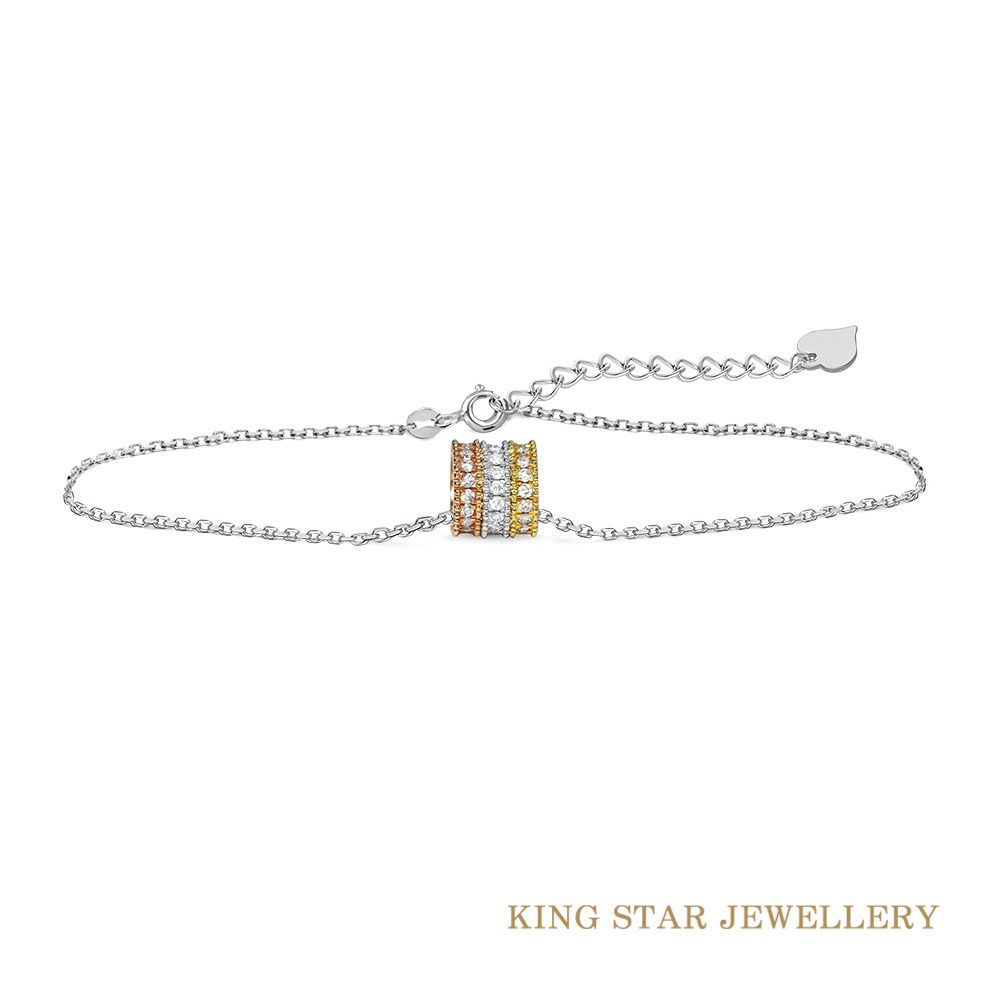 King Star 18K金 天然鑽石手鍊 滿鑽三色小蠻腰