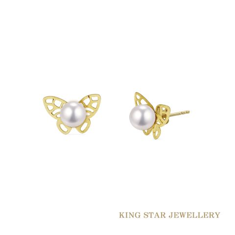 King Star 日本進口 18K金 AKOYA珍珠耳環 蝴蝶