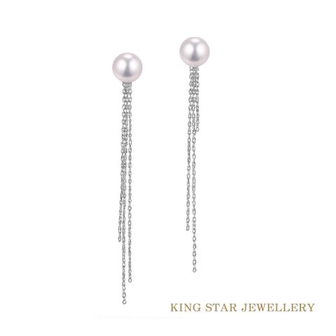 King Star 日本進口 18K金 AKOYA珍珠耳環 7mm 流水年華(多種戴法)