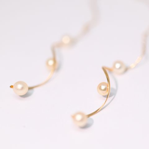 EM【eileen me】Akoya 雙色 天然珍珠 流線形垂墜耳環 18K金