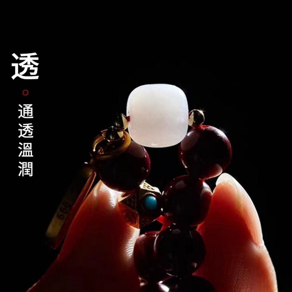  Llip珠寶 天然硃砂和田玉手串 紫金砂本命年手鍊 招財福牌女飾品 8mm（招財開運/吉祥如意）