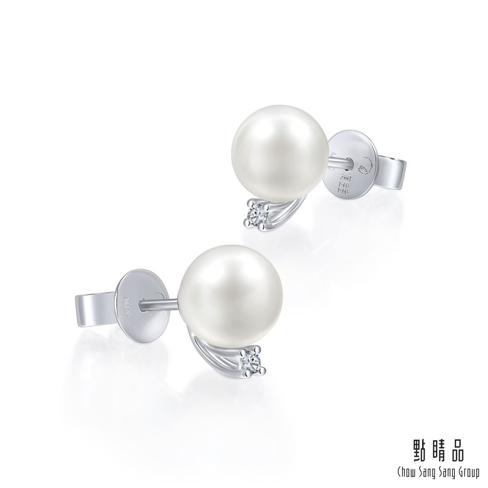 Chow Sang Sang Group 點睛品  La Pelle 日本AKOYA珍珠18K金鑽石耳環_一對(小)