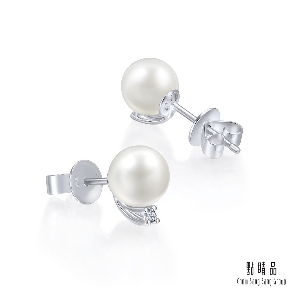 Chow Sang Sang Group 點睛品  La Pelle 日本AKOYA珍珠18K金鑽石耳環_一對(小)