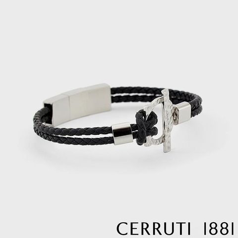 【Cerruti 1881】限量2折 經典編織雙繩不銹鋼皮革手環 全新專櫃展示品(CB1701)