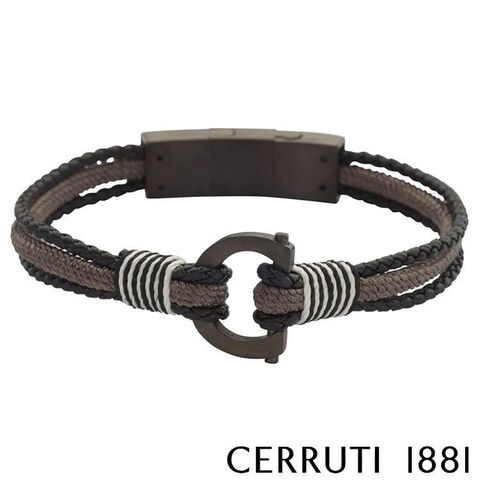 Cerruti 1881 【南紡購物中心】 限量2折 經典編織雙繩不銹鋼皮革手環 全新專櫃展示品(CB2103)