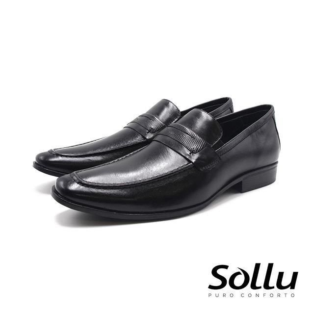  【南紡購物中心】 Sollu 巴西專櫃COMFORT方頭樂福鞋 男鞋-黑