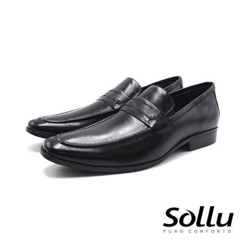 【南紡購物中心】 Sollu 巴西專櫃COMFORT方頭樂福鞋 男鞋-黑