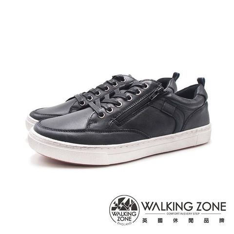 【南紡購物中心】 WALKING ZONE(男)拉鍊舒適休閒鞋 男鞋-黑色