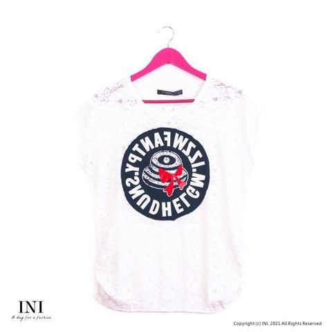 INI 鄰家女孩-好感蕾絲連袖流線款上衣-白色