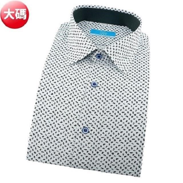 SHIRTS HOUSE 襯衫工房 【南紡購物中心】 長袖襯衫-白底深藍色抽象小雛花印花  大碼XL