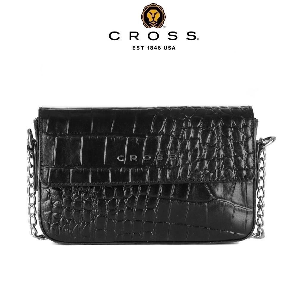 CROSS 高仕 頂級小牛皮鱷魚紋鈕扣側背包(黑色,全新專櫃展示品)