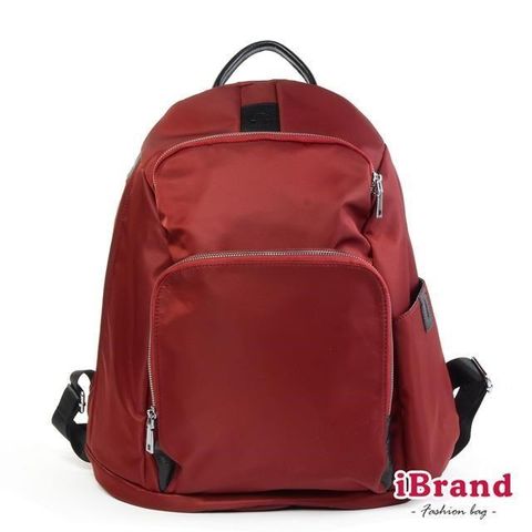 i Brand 【南紡購物中心】 iBrand 率性時尚後開式防盜尼龍後背包(L) -酒紅色 HS-2001