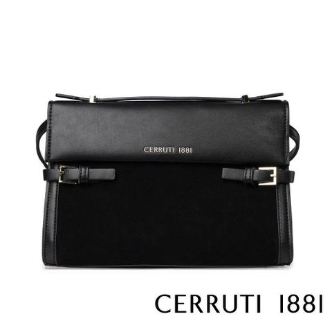 【Cerruti 1881】限量2折 頂級小牛皮女用手提包肩背包 全新專櫃展示品(黑色 6853M)