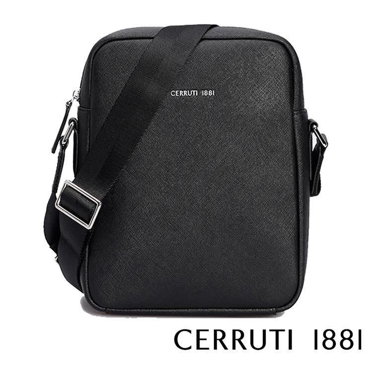 Cerruti 1881 限量2折 頂級義大利小牛皮斜背包側背包 全新專櫃展示品(黑色 4667S)