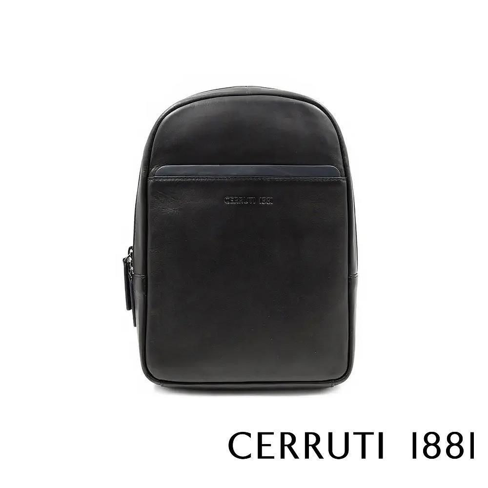 Cerruti 1881 【南紡購物中心】 限量2折 義大利頂級小牛皮斜肩包 全新專櫃展示品(黑色 CEBO06533M)