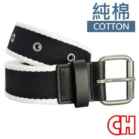 CH-BELT 銓丞皮帶 【南紡購物中心】 配色造型打釘個性純棉織帶皮帶腰帶(黑)