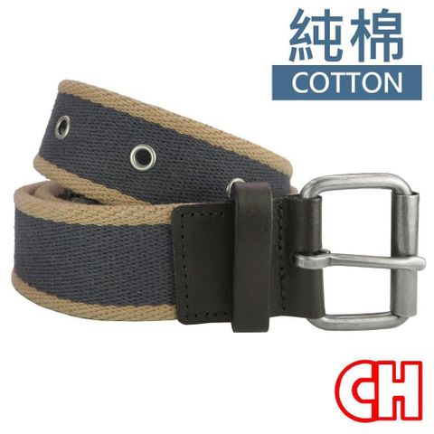 CH-BELT 銓丞皮帶 【南紡購物中心】 中性流行單打釘造型純棉織帶男皮帶腰帶(灰)