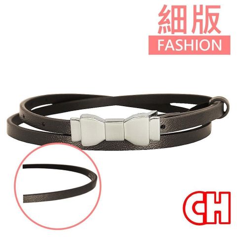 CH-BELT 銓丞皮帶 【南紡購物中心】 顯瘦細版蝴蝶結造型女生皮帶腰帶(咖)