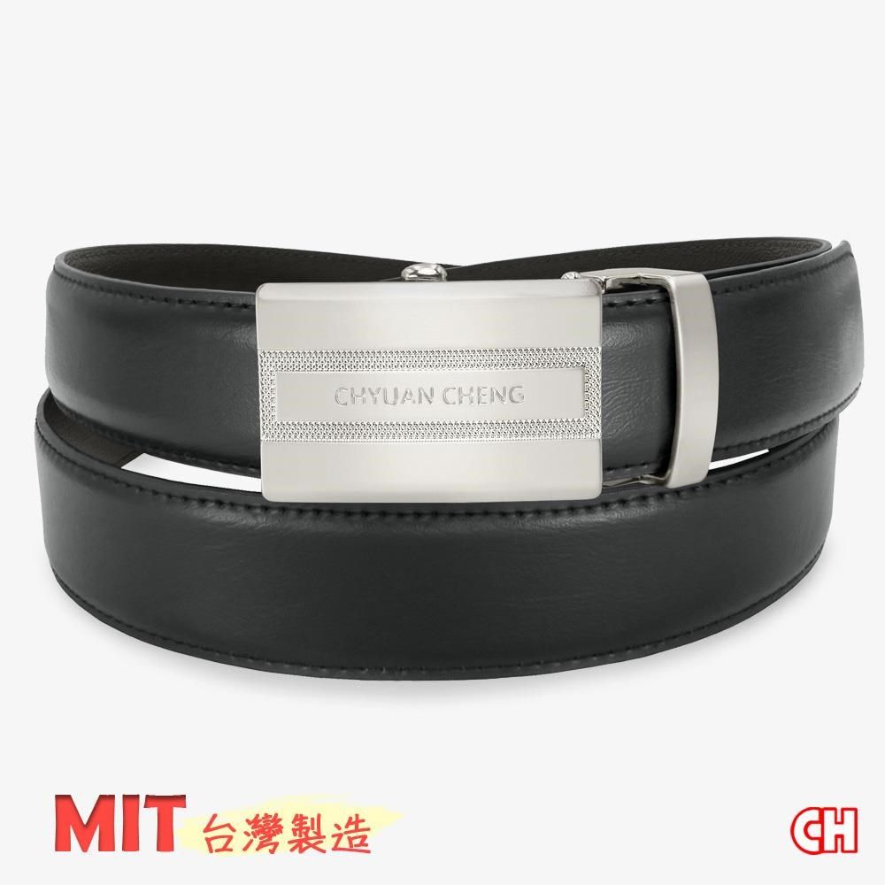 CH-BELT 銓丞皮帶 男自動皮帶 簡約型男 免打孔 男皮帶腰帶(黑)