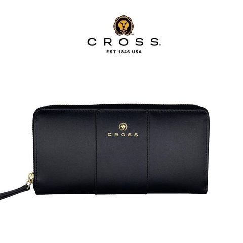 【CROSS】限量1.5折 頂級NAPPA小牛皮拉鍊長夾 賈姬限定款 全新專櫃展示品(黑色)