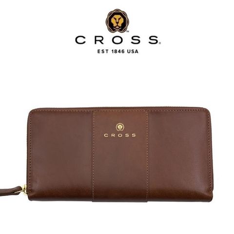 【CROSS】限量1.5折 頂級小牛皮拉鍊長夾 賈姬限定款 全新專櫃展示品(磚紅色)