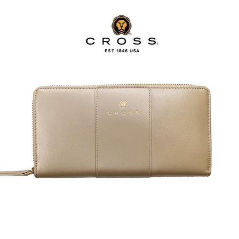 【CROSS】限量1折 頂級NAPPA小牛皮拉鍊長夾 賈姬限定款 全新專櫃展示品(金屬金)