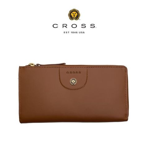 CROSS 限量1折 頂級小牛皮L形超薄拉鍊長夾 全新專櫃展示品(琥珀色 贈送禮提袋)