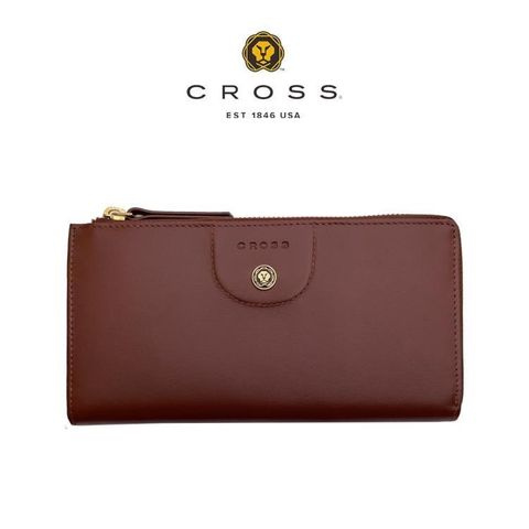 CROSS 限量1折 頂級小牛皮L形超薄拉鍊長夾 全新專櫃展示品(酒紅色 贈送禮提袋)