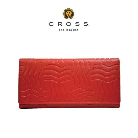 【CROSS】限量1折 頂級小牛皮女用長夾 全新專櫃展示品(紅色 第一夫人系列)