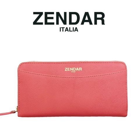 【ZENDAR】限量1折 頂級NAPPA小牛皮拉鍊長夾 瑪蒂娜系列 全新專櫃展示品(粉紅色)