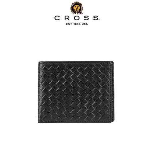 【南紡購物中心】 CROSS 限量2折 頂級義大利Squisito小牛皮編織紋8卡皮夾 全新專櫃展示品-黑色