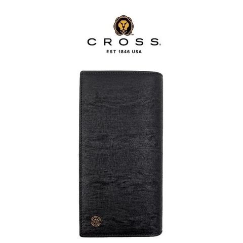 【CROSS】限量1折 頂級NAPPA小牛皮十字紋22卡對開長夾(黑色,全新專櫃展示品)
