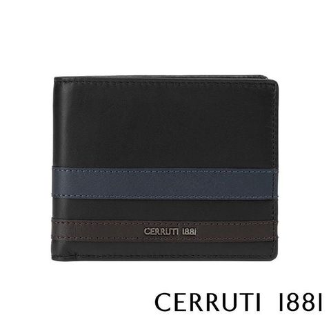 Cerruti 1881 【南紡購物中心】 限量2折 頂級義大利小牛皮4卡零錢袋短夾 全新專櫃展示品(黑色 5693M)