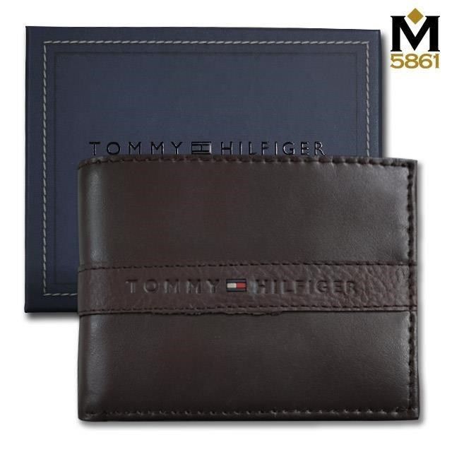 Tommy Hilfiger 【南紡購物中心】 【Tommy】 男皮夾 短夾 牛皮夾 中標設計 零錢袋 品牌盒裝咖色