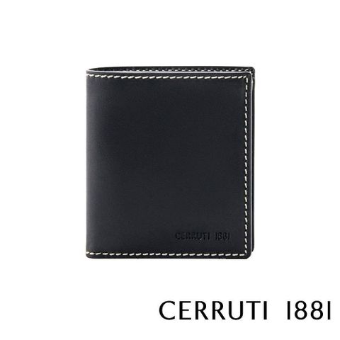 Cerruti 1881 【南紡購物中心】 限量2折 頂級義大利小牛皮6卡短夾 全新專櫃展示品(黑色 3132M)